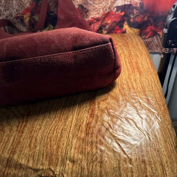 Real Suede Leather Hobo Bag: Tan Slouch Shoulder Tote - , - Picture 3 of 7